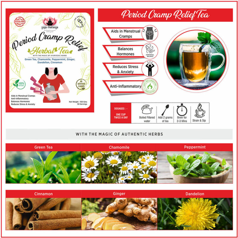 Period cramp relief herbal tea infographic