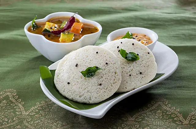 Traditional vegetarian meal served during yoga teacher training in India