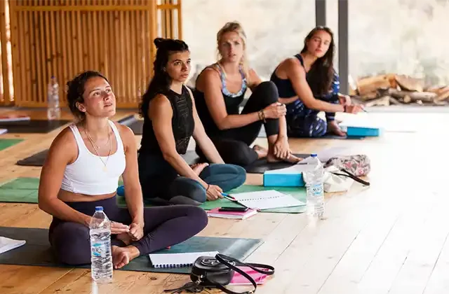 Hybrid yoga teacher training at Alpha Yoga School with online modules and in-person immersion in Greece